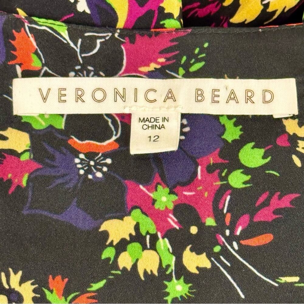 Veronica Beard Dress AMBER Silk Midi Long Sleeve Tie Front Floral Flowers SZ 12 - Picture 9 of 11
